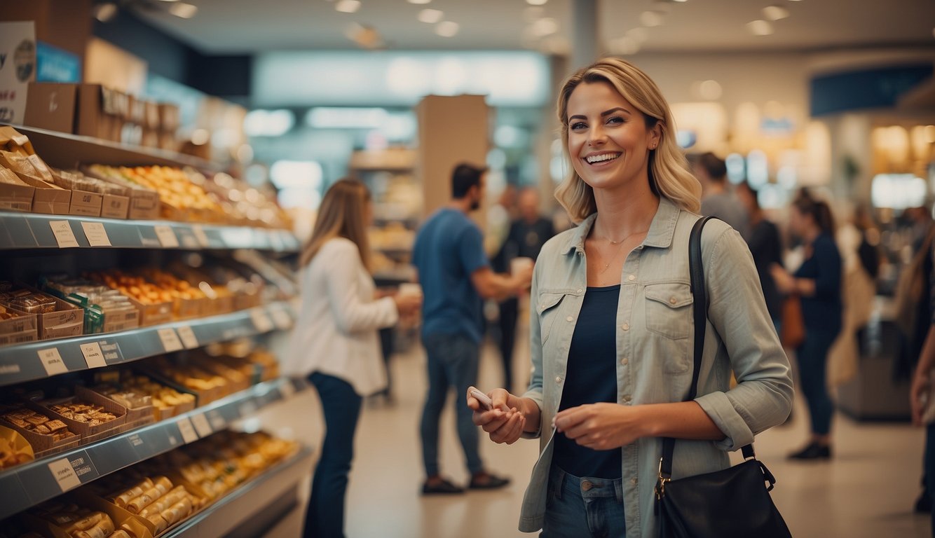 A person shopping and receiving cashback from Meliuz while smiling