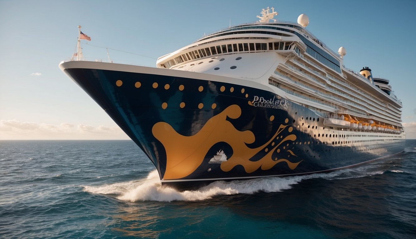 A cruise ship sails on the ocean, with passengers enjoying the amenities. A cashback symbol is prominently displayed, indicating the opportunity for passengers to earn rewards on their cruise purchases