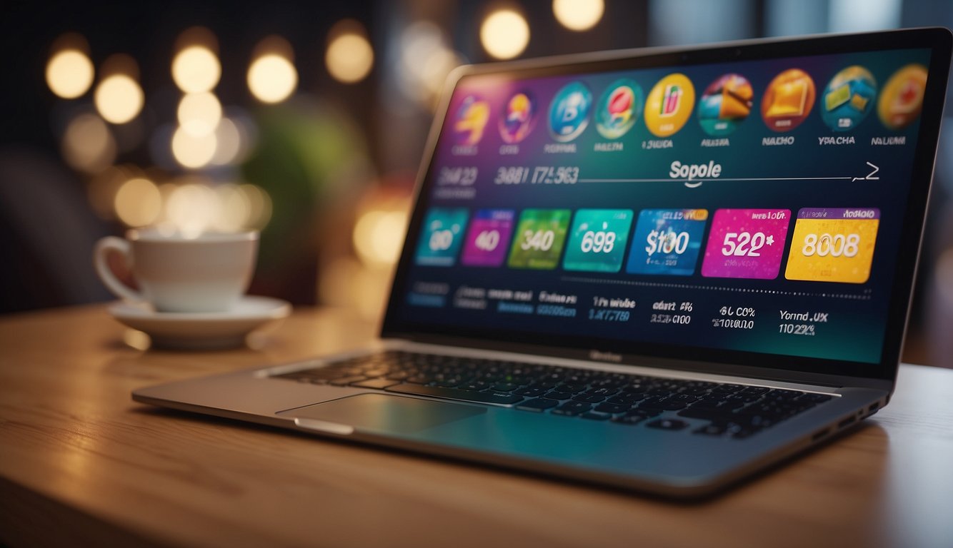 A colorful cashback timeline with money flowing into a digital wallet, followed by a happy customer making a purchase with cashback rewards