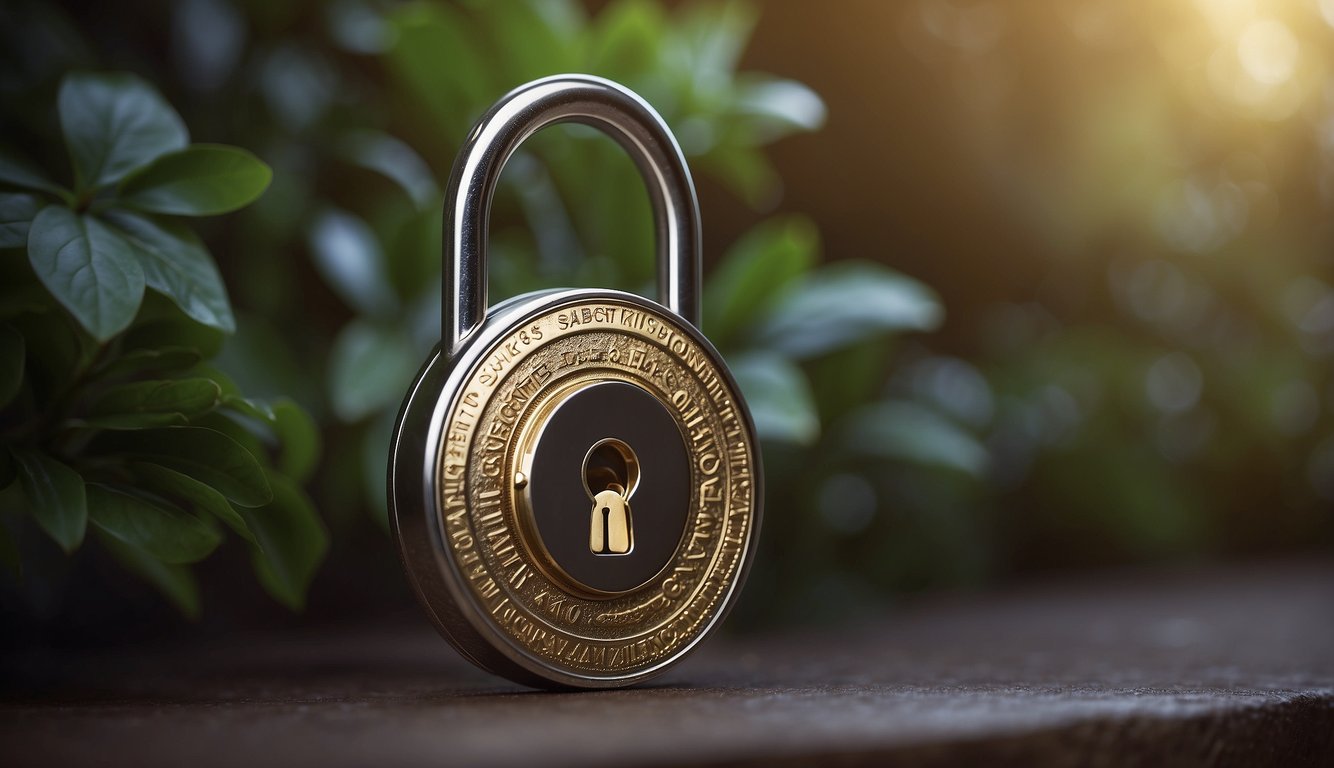 A secure cashback program with lock and key symbols, shield, and secure transaction icon